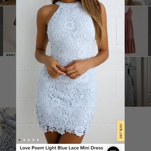 Lulus Love Poem Light Blue Lace Mini Dress